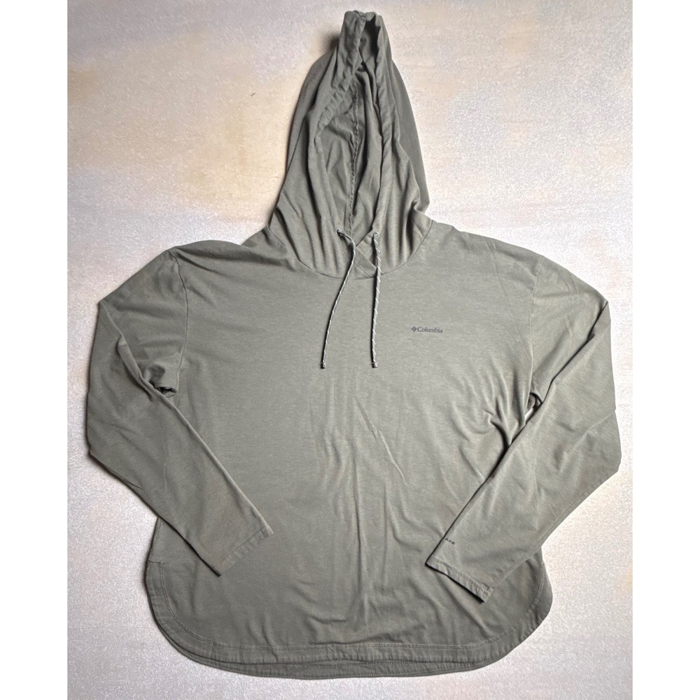 Columbia Womens XL Olive Green Heather Long Sleeve Hooded Shirt Omni-Shade-2442